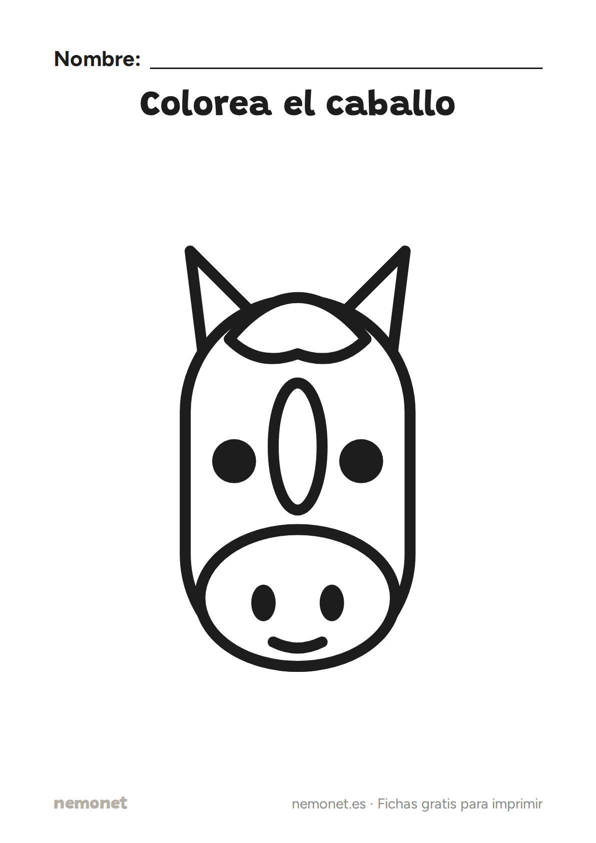 Colorea el caballo: ficha en blanco y negro para imprimir en A4