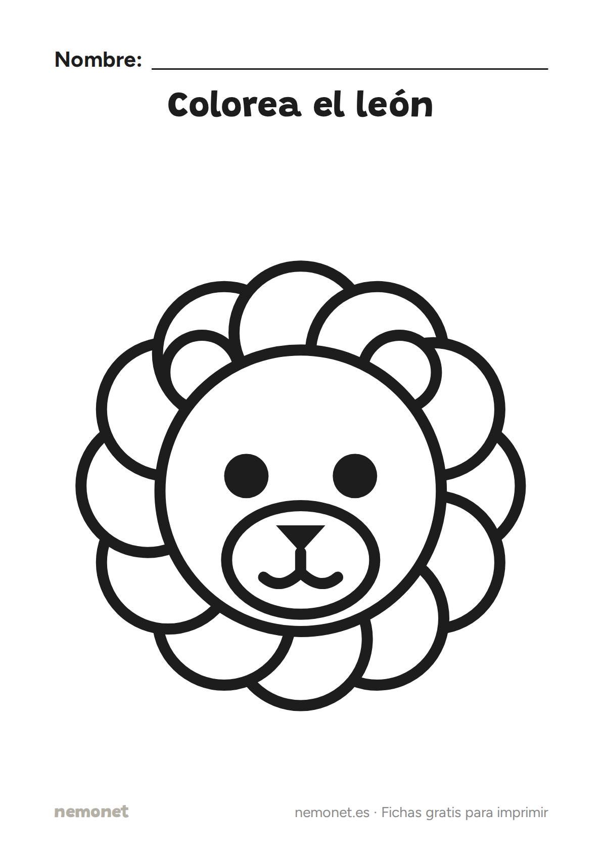 Colorea el león: ficha en blanco y negro para imprimir en A4