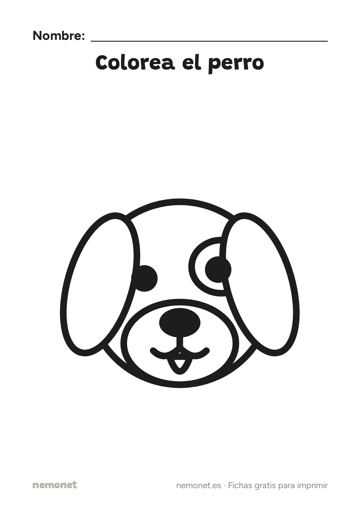 Colorea el perro: ficha en blanco y negro para imprimir en A4