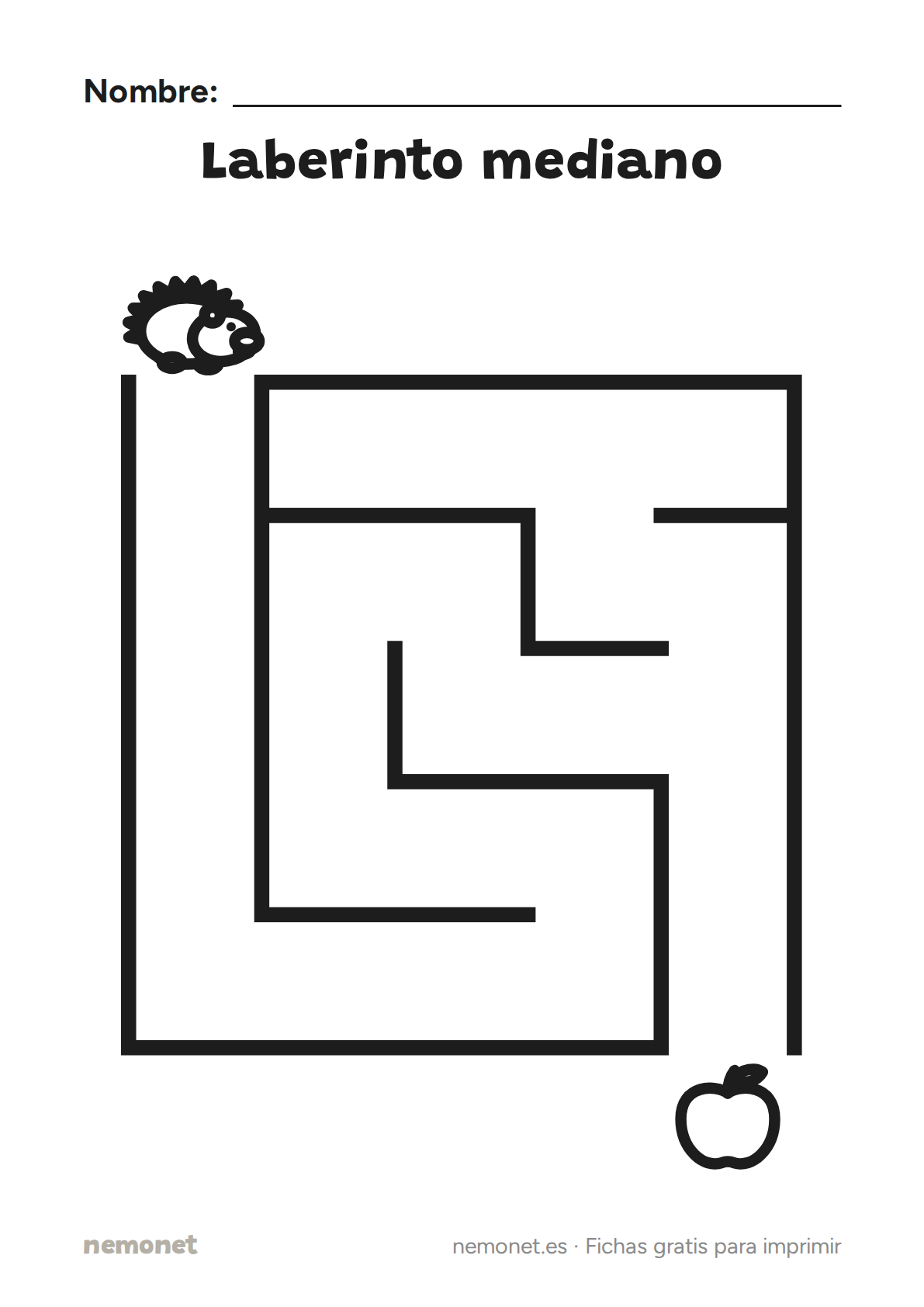 Laberinto mediano: ficha en blanco y negro para imprimir en A4