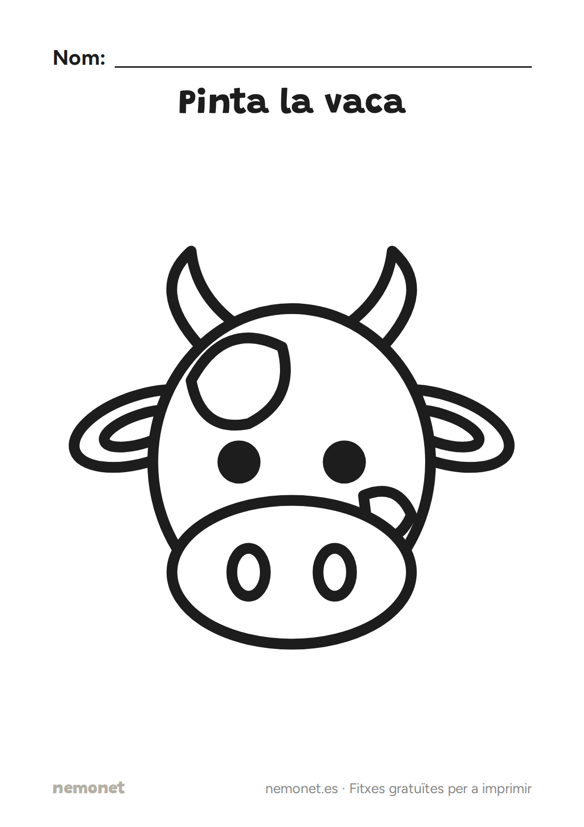 Pinta la vaca: fitxa en blanc i negre per a imprimir en A4